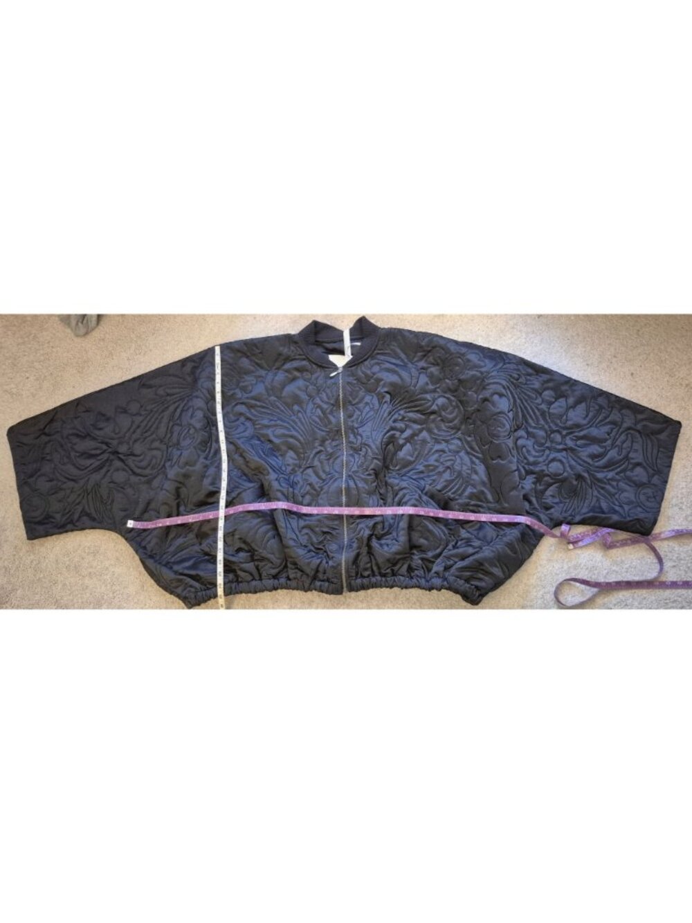 Arrange Floral Quilted Satin Black Oversize Bomber Jacket Sz L NWT MSRP $219 - Picture 5 of 11
